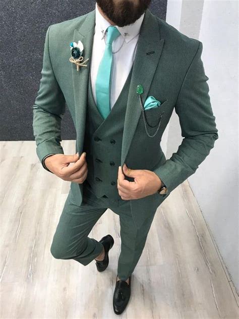 Men Suits Elegant Designer 3 Piece Suit Green Wedding Groom Etsy Designer Suits For Men
