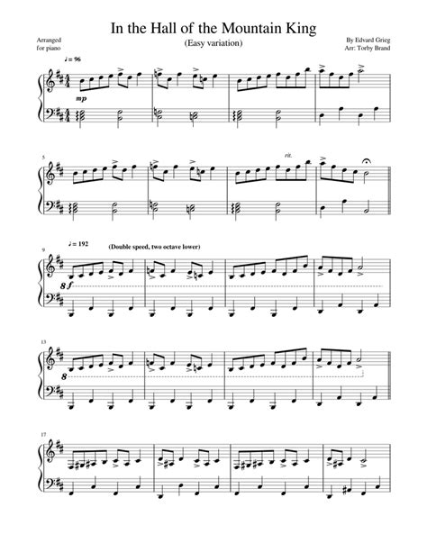 In The Hall Of The Mountain King Easy Variation Sheet Music For Piano