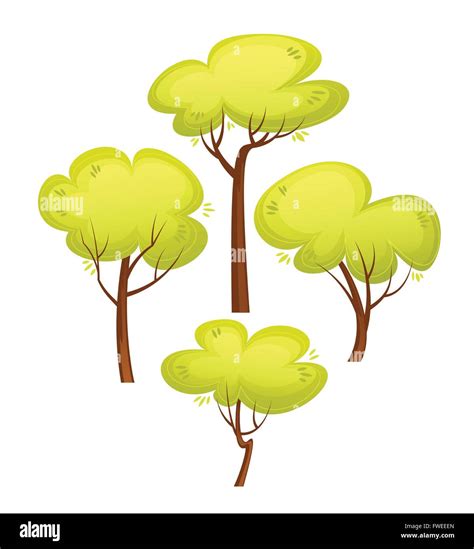 Set Of Different Trees Cartoon Style Summer Green Tree Vector Cartoon