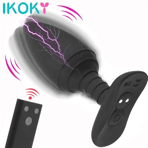 Ikoky Electric Shock Vibrator E Stim Anal Plug Remote Control Buttplug Vibrating Dildo Anus