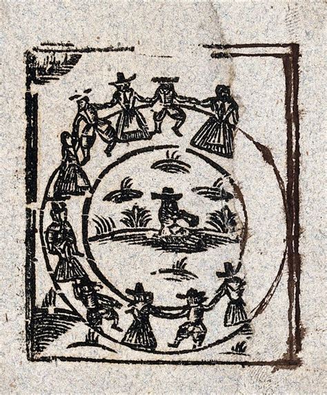 A Circle Of Witches Dance Around A Central Figure Woodcut Ca 1700