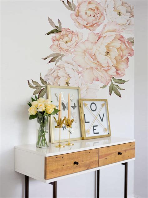 Peel And Stick Removable Stickers Peony Flowers Wall Sticker Vintage