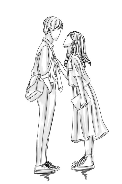 Teen Couple Png Picture Romantic Teen Couple At School Line Art Couple Drawing School Drawing