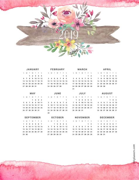 Cover is high gloss finish; Free printable 2019 yearly calendar at a glance | 101 Backgrounds