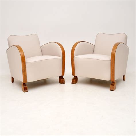 Pair Of Swedish Art Deco Satin Birch Armchairs Marylebone Antiques