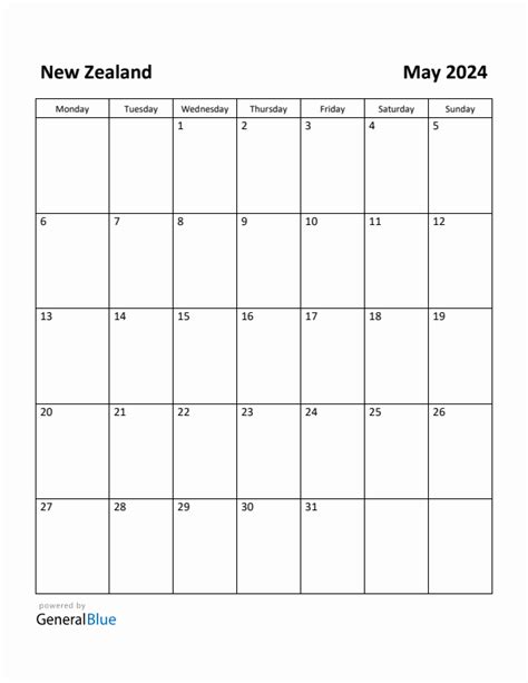 Free Printable May 2024 Calendar For New Zealand