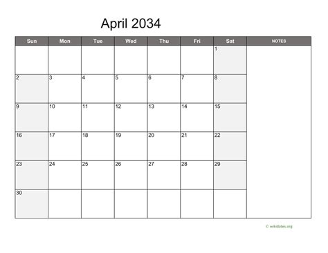 April 2034 Calendar With Notes