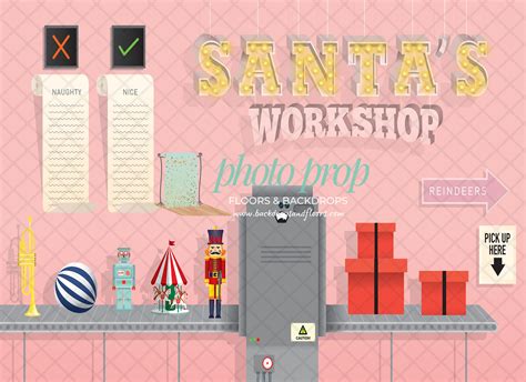 Santas Workshop Photography Backdrop Christmas Toy Shop Elves