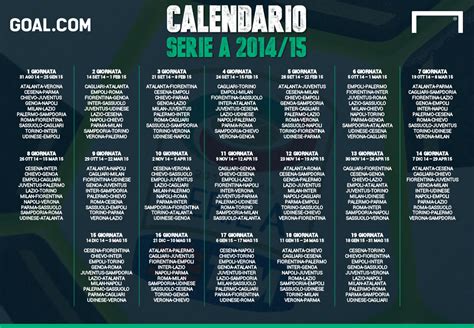 Calendario e risultati classifica calendario completo come vedere la serie a tim statistiche squadre statistiche calciatori mvp serie a tim linee guida gol dubbi albo d'oro archivio. Calendario Serie A 2014/2015 | Goal.com