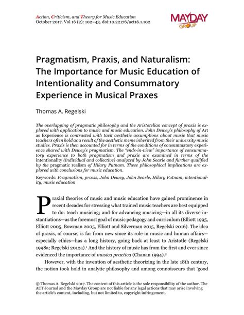 Pdf Pragmatism Praxis And Naturalism The Importance For Music