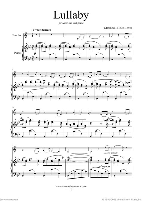 (open and click save to download a copy). Brahms - Lullaby Op. 49 No. 4 sheet music for tenor ...