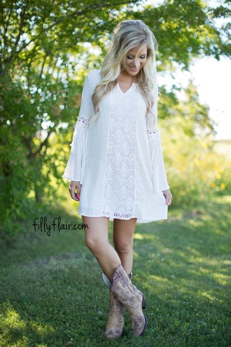 White Country Dress With Cowboy Boots 3361a4