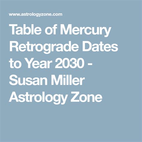 Table Of Mercury Retrograde Dates To Year 2030 Susan Miller Astrology