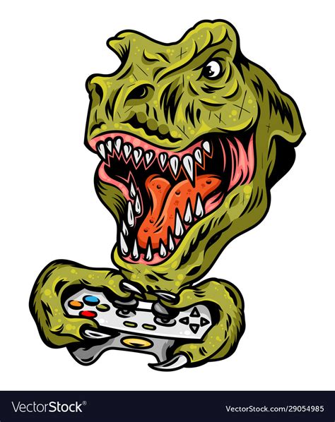 Dinosaur Gamer Which Play Game Royalty Free Vector Image