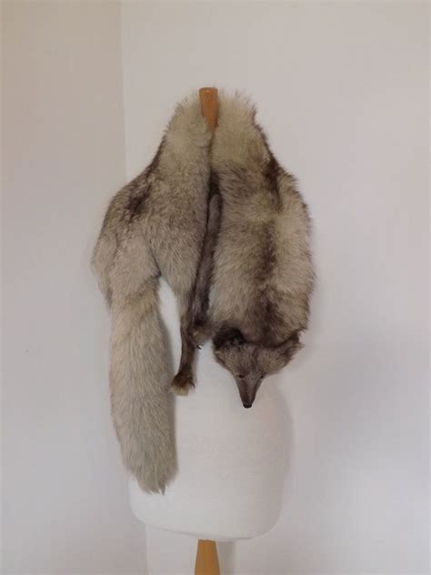 Vintage Large Real Arctic Fox White Silver Fur Stole Wrap Etsy Uk