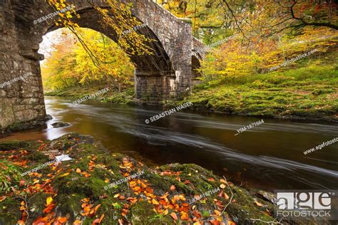 Holne Bridge Over The River Dart In Dartmoor National Park Devon
