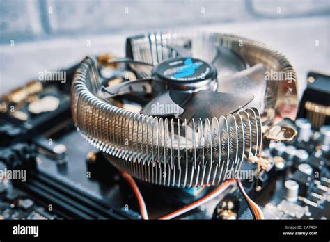 Cpu Cooler Installed On The Motherboard Close Up Stock Photo Alamy