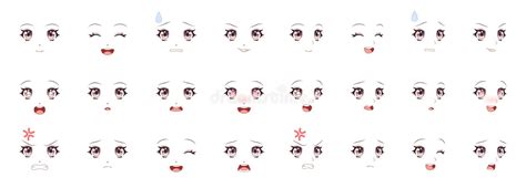 Manga Expression Girl Eyes Mouth Eyebrows Anime Woman Faces Stock