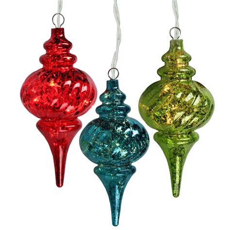 Set Of 3 Lighted Multi Color Mercury Glass Finish Finial Christmas