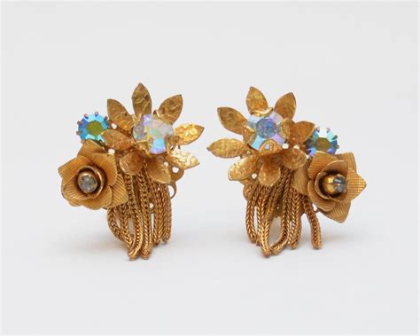 Vintage 1960s Kramer Rhinestone Flower Earrings Etsy Etsy Earrings