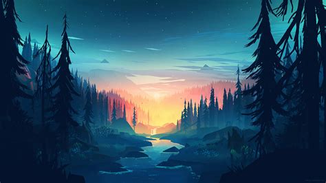 Download Forest Sunset Artwork Image Wallpaper