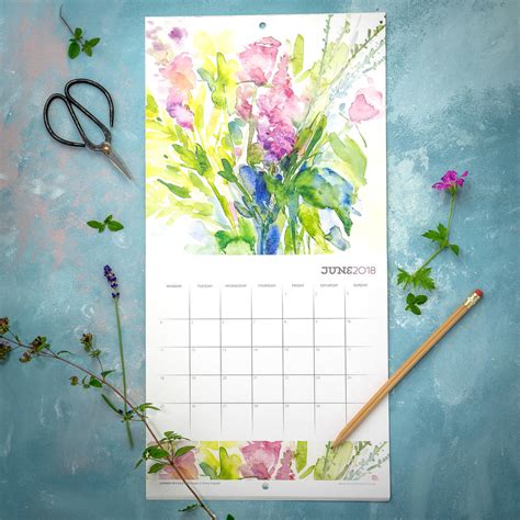 2018 Watercolour Flowers Wall Calendar By Diana Fegredo Studio