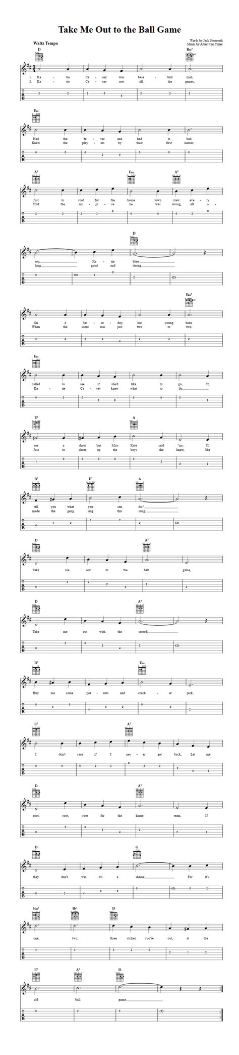 Take Me Out To The Ball Game Chords Sheet Music And Tab For Guitar