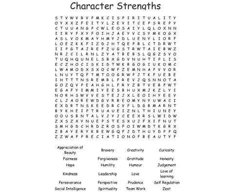 Printable Word Search Character Traits Crossword Match