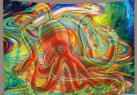 Psychedelic Mushroom Octopus Tapestry Wall Hangingwall Etsy