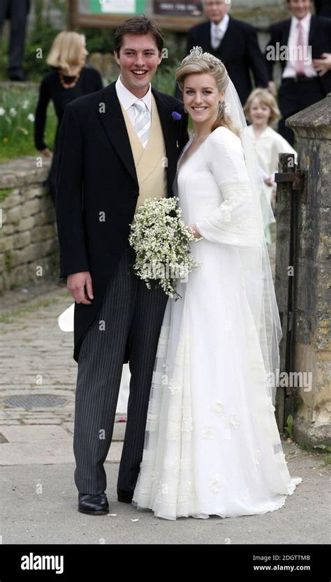 Harry Lopes And Laura Parker Bowles Leave St Cyriacs Church Stock