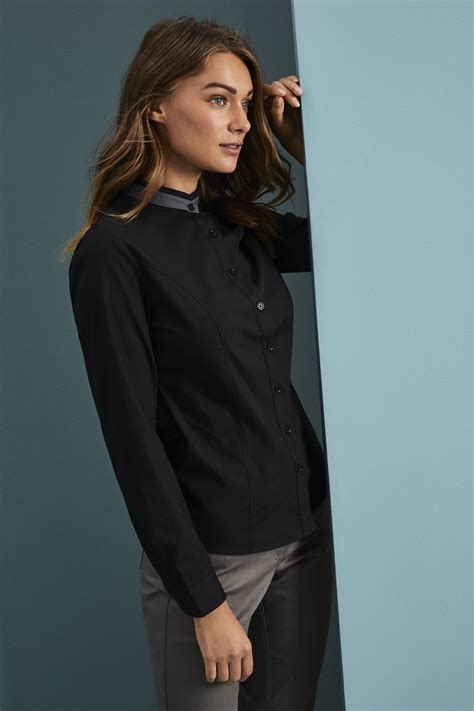 Womens Banded Collar Shirt Black Shop All Workwear From Simon Jersey Uk