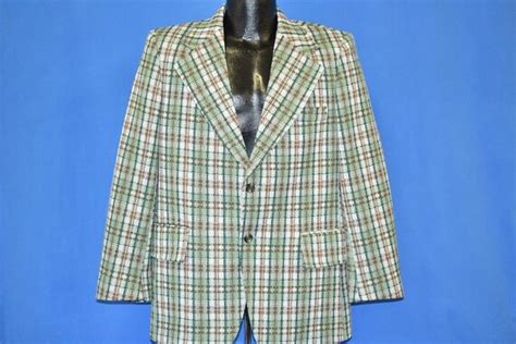 70s Green High Fashion Plaid Leisure Suit Jacket Medi Gem