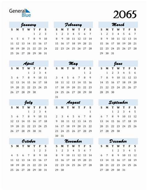 Free 2065 Calendars In Pdf Word Excel