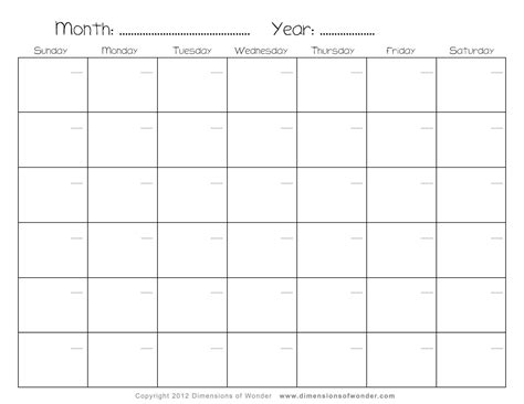Free Printable Blank Calendar Template Example Calendar Printable