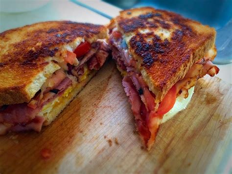 Turkey, swiss, roasted red peppers, homemade pesto sauce and mayo on sourdough. Ham And Swiss On Sourdough ~ Delicious Grilled Ham And Cheese Sandwich The Salty Pot ...
