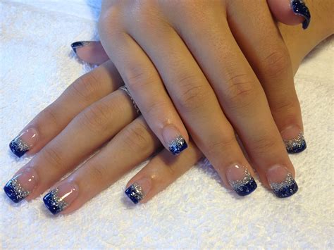 Acrylic Nails Rotal Blue And Sliver Glitter Tips Nails Pinterest