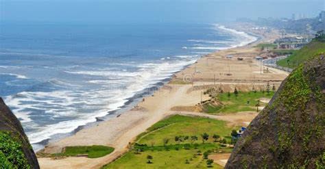 Lima Peru Miraflores District With Pacific Coast View And Beach Area