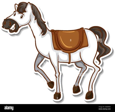 A Cute Horse Cartoon Animal Sticker Illustration Stock Vector Image