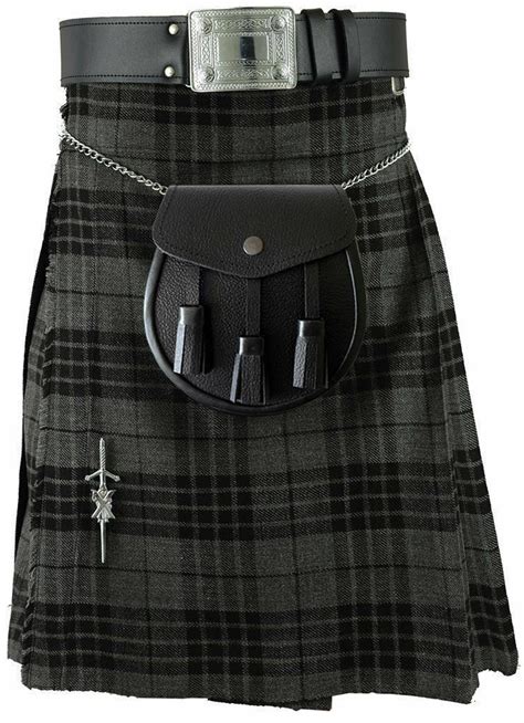 Highland Grey Tartan Scottish Traditional 5 Yard Kilt Outfit Celtic