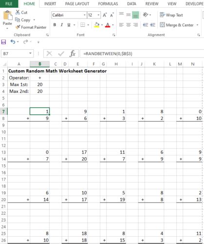 Build A Printable Math Worksheet Generator Spreadsheet Spreadsheetsolving