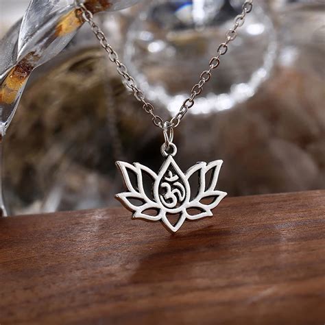 Lotus Yoga Om Pendant Necklace Hollow Lotus Flower Necklace Choker