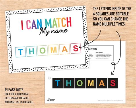 Editable Name Matching Activity 6 Letter Name I Can Spell My Name