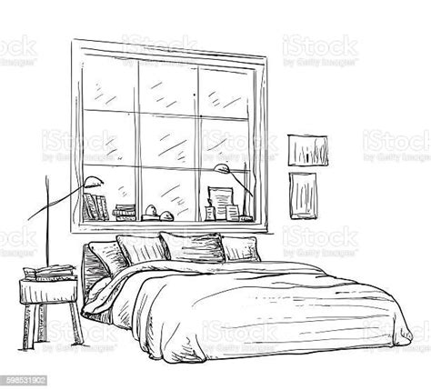 Bedroom Modern Interior Sketch Stok Vektör Sanatı And Apartman‘nin Daha Fazla Görseli Apartman