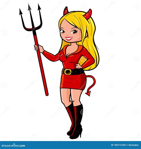Woman In Halloween Devil Costume Stock Vector Illustration Of Tail Blonde 100773100