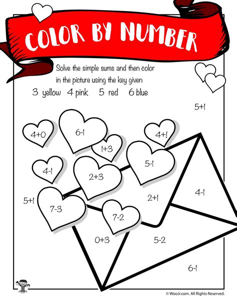 Valentines Day Card Math Coloring Printable Woo Jr Kids Activities