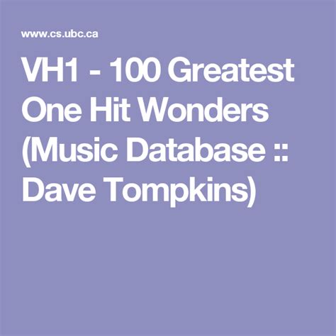 Vh1 100 Greatest One Hit Wonders Music Database Dave Tompkins