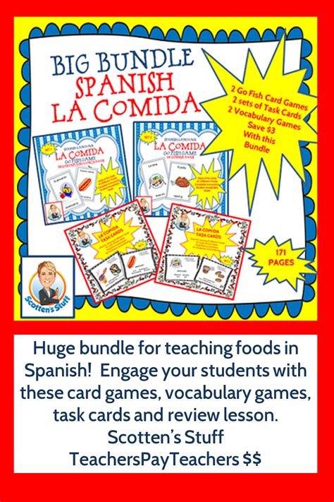 Spanish La Comida Food Bundle Vocabulary Task Cards Vocabulary Games