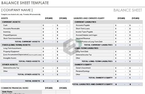 Download Free Balance Sheet With Ratios Format In Excel