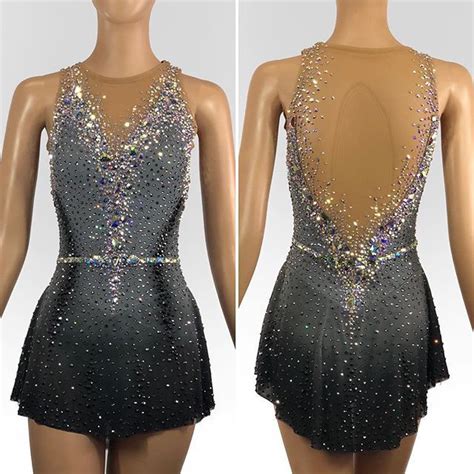 Gray And Black Skate Dress With Thin Rhinestoned Beltice Dance Dress