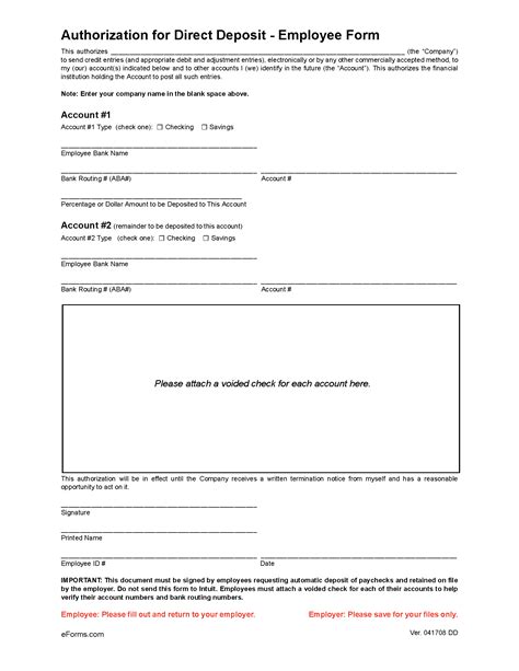 Free Direct Deposit Authorization Forms 22 Pdf Word Eforms
